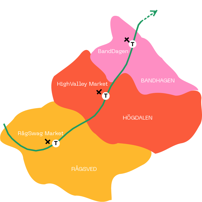 map over Bandhagen, Rågsved and Högdalen